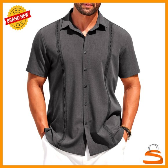 Short Sleeve Cuban Guayabera Shirt Casual Summer Beach Button Down